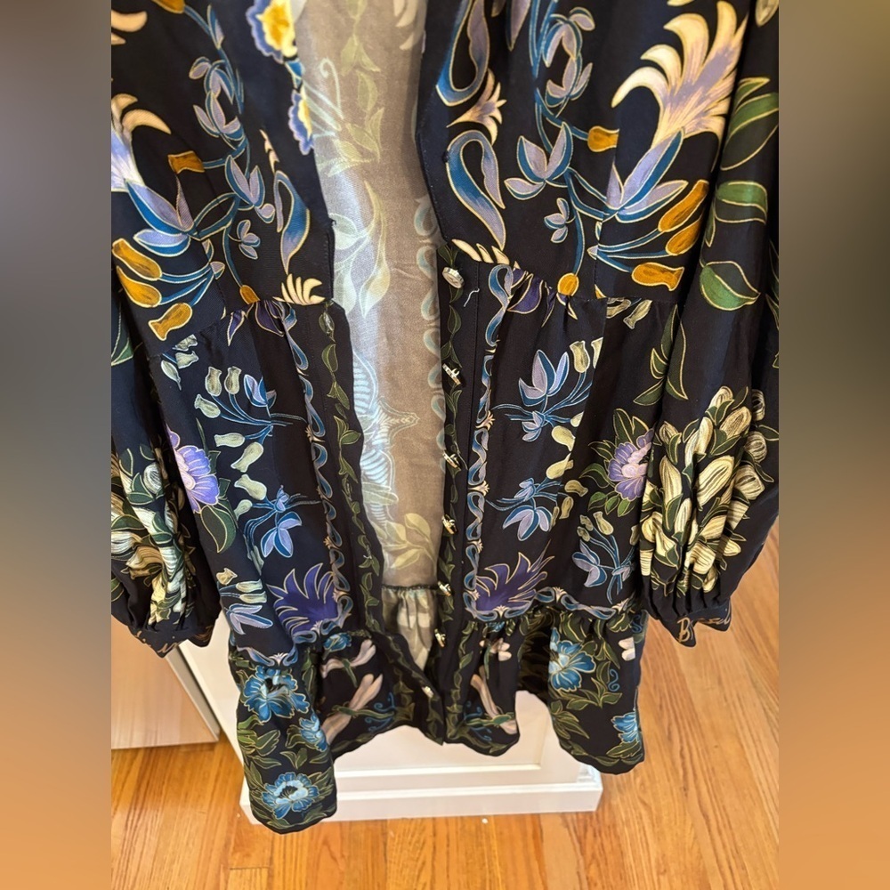 new Farm Rio Black Winter Garden long sleeve floral mini dress - Picture 3 of 7
